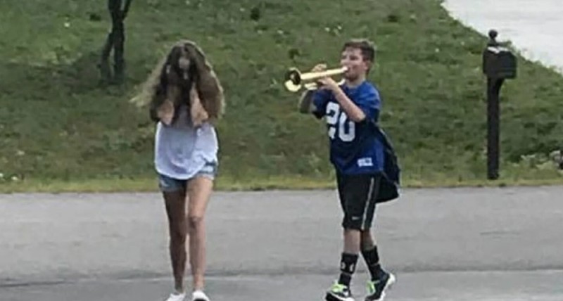 Create meme: trumpet kid, trumpet boy, trumpet