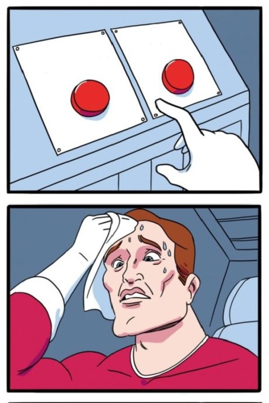 Create meme: two buttons meme template, comics , difficult choice meme