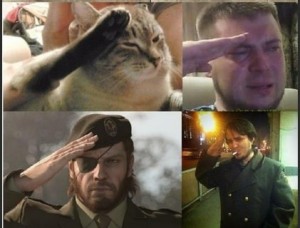 Create meme: cat salutes, solid snake salutes