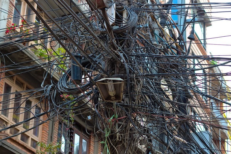 Create meme: electrics vietnam, a bunch of wires, wires in Asia