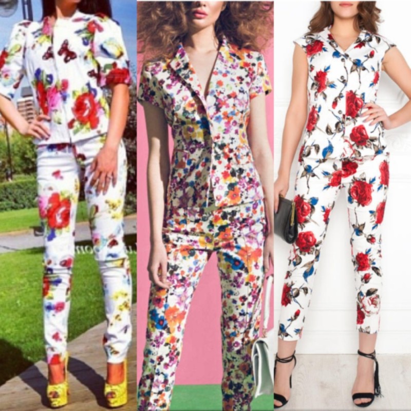 Create meme: women's summer suits, pantsuit with floral print, women's summer pantsuits