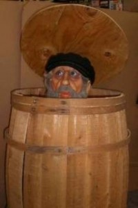 Create meme: man in a barrel, wooden barrel
