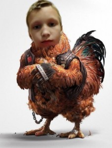 Создать мем: мальчик, курица, петух с курицей
