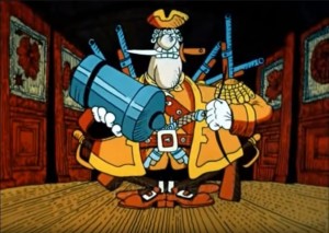 Create meme: treasures, captain Smollett, treasure island cartoon 1988