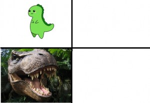 Создать мем: динозавры парк юрского периода, динозавр тирекс, динозавр в шоке