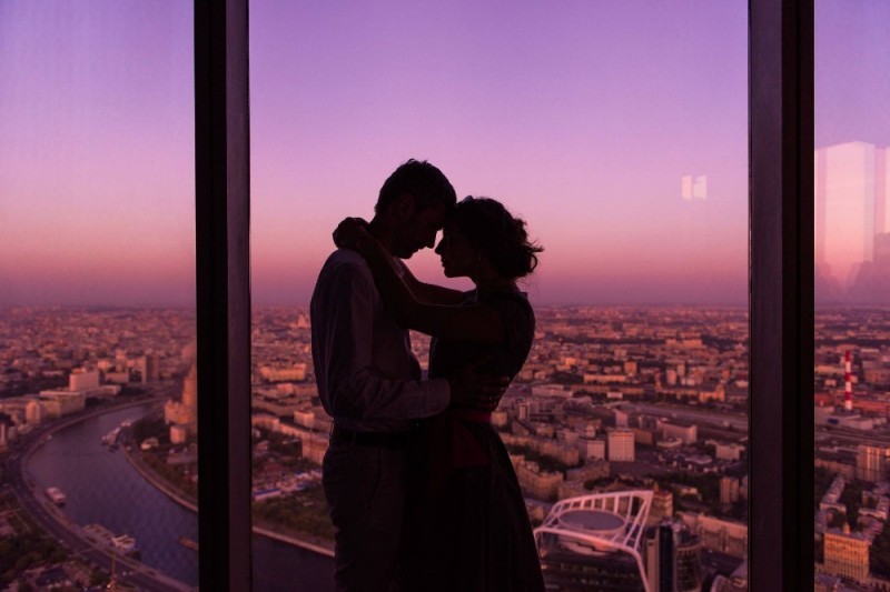 Create meme: in moscow city, lovers on the roof, romantic date