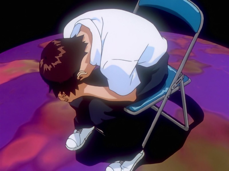 Create meme: Evangelion meme Shinji, Shinji Ikari on a chair, Evangelion Shinji on a chair