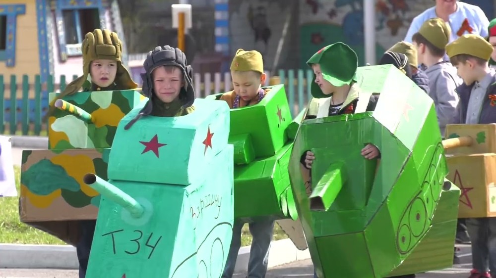 Create meme: military equipment parade in kindergarten, tank costume, military equipment for the kindergarten parade