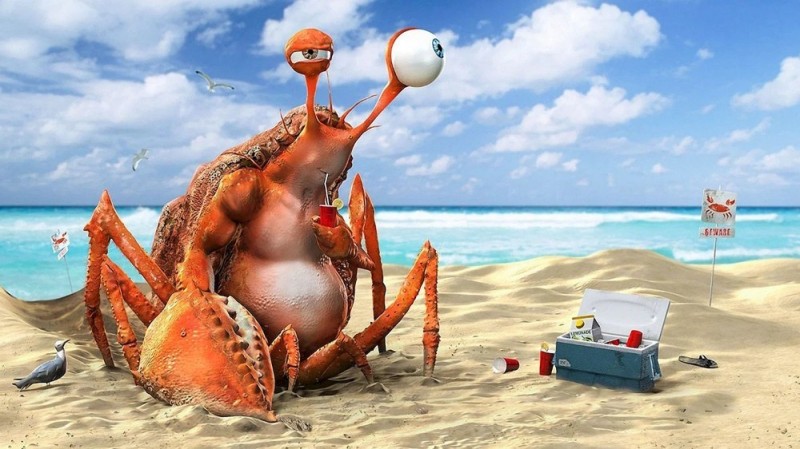 Create meme: cool beach, crab on the beach, crab 