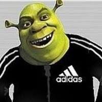 Create meme: Shrek solo, Shrek adidas, Shrek in Adidas with a gun