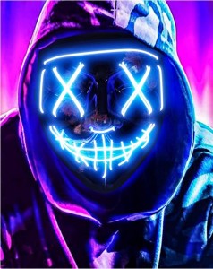 Create meme: mask, people in neon masks, mask purge