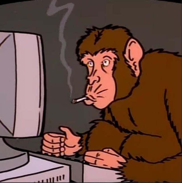Создать мем: обезьяна за пк, обезьяна за компом, выходил