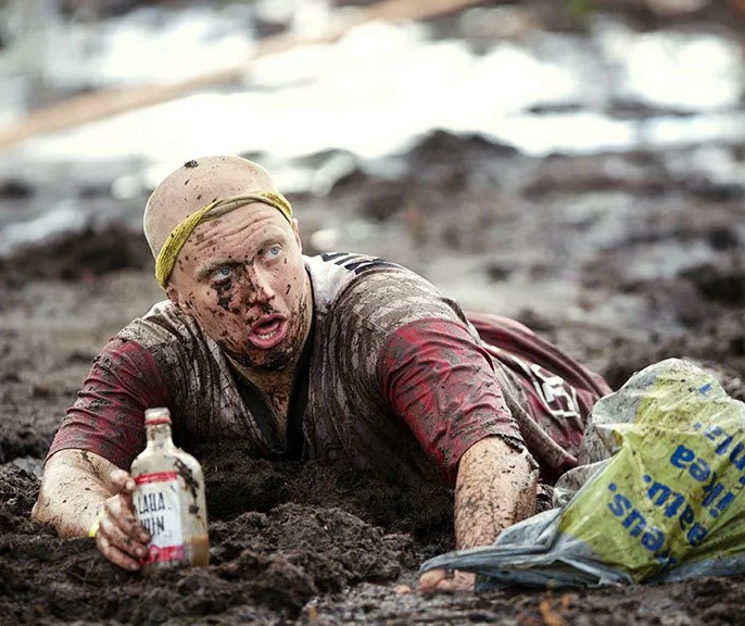 Create meme: football in the mud, dirty man, drunk in the mud