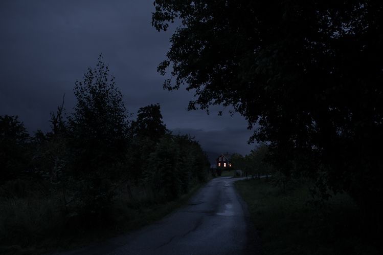 Create meme: road , nature , moonlit night in the village