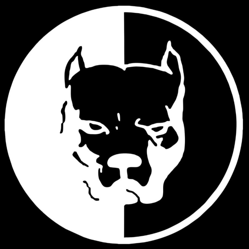 Create meme: pit bull black and white, pit bull on a black background, pit bull sticker on a car