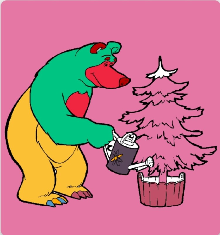 Create meme: bear watering the Christmas tree, coloring book bear with a Christmas tree, masha and the bear coloring book