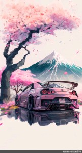 Create meme: nissan silvia s14 under sakura, car , car art