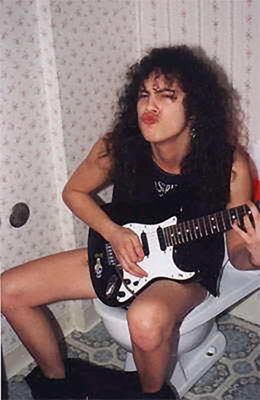 Create meme: kirk Hammett , James hatfield as a young man, Kirk Hammett on the toilet