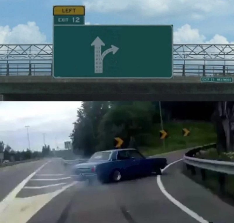 Create meme: meme with the machine on the fork, car , left exit