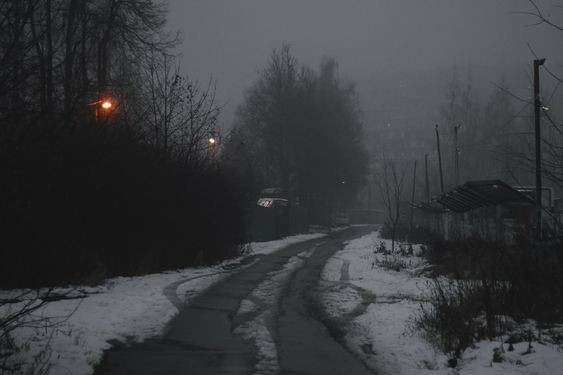 Create meme: winter fog, fog in winter, Yard winter fog night