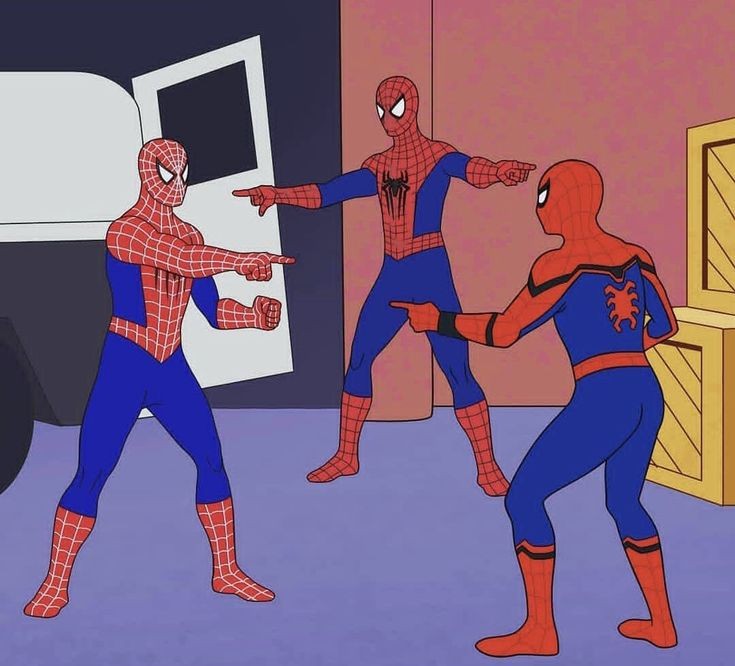 Create meme: meme two spider-man, spider-man shows spider-man meme, four spider-men meme