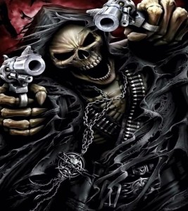 Create meme: skeleton with a gun, skeleton with a gun