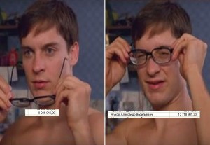 Create meme: meme Peter Parker wears glasses, Peter Parker wears glasses, Peter Parker glasses meme