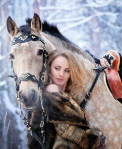 Create meme: girl and horse