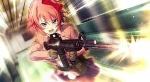 Создать мем: девушка с оружием арт, аниме арты, обои на рабочий стол аниме с оружием