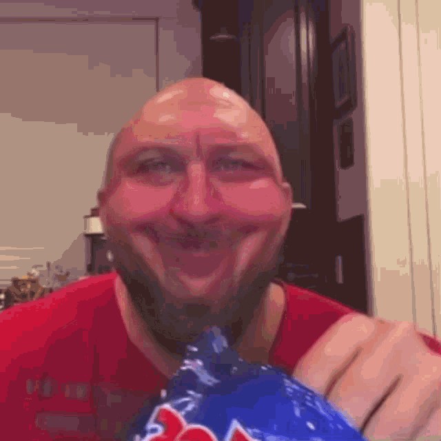 Create meme: bald man, a joyful man, man there are chips