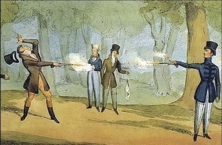 Create meme: duel , Pushkin's shot, painting duel