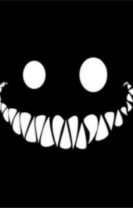 Create meme: black monster, evil smile pictures, scary smile on black background