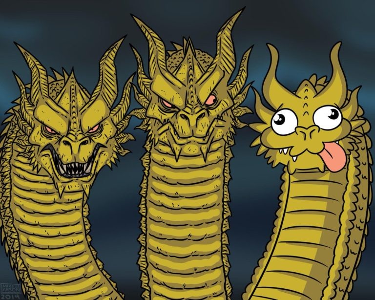 Create meme: three dragon heads, king gidora three heads, three - headed dragon