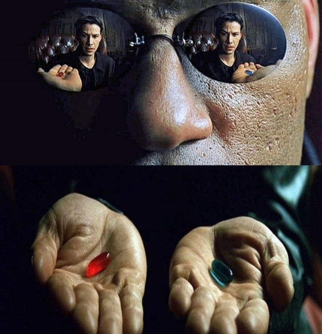 Create meme: matrix Morpheus pills, morpheus red and blue pill, red and blue pill