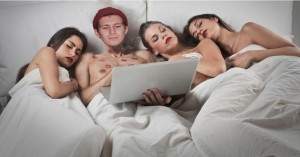 Create meme: lovers in bed, in bed, the polygamous men