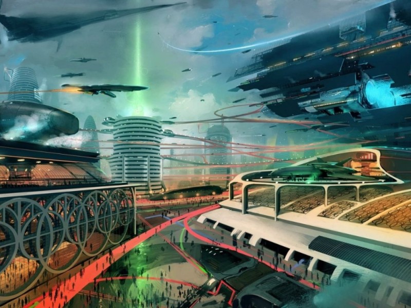 Создать мем: футуристический город неом, будущее 3д, панорама будущего