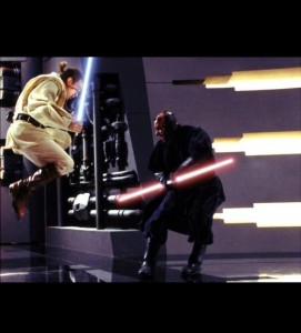 Create meme: Obi-WAN Kenobi and Darth maul official, battle Darth maul against Kenobi obiwan, star wars battle lightsaber