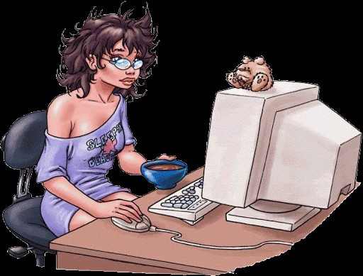 Создать мем: сидит за компьютером, карикатура девушка за компьютером, баба за компом