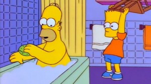 Создать мем: Симпсоны, Гомер, гомер бьет барта стулом