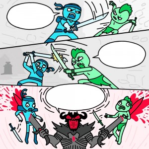 Создать мем: комиксы, битва ниндзя с зеленым человечком, мемы