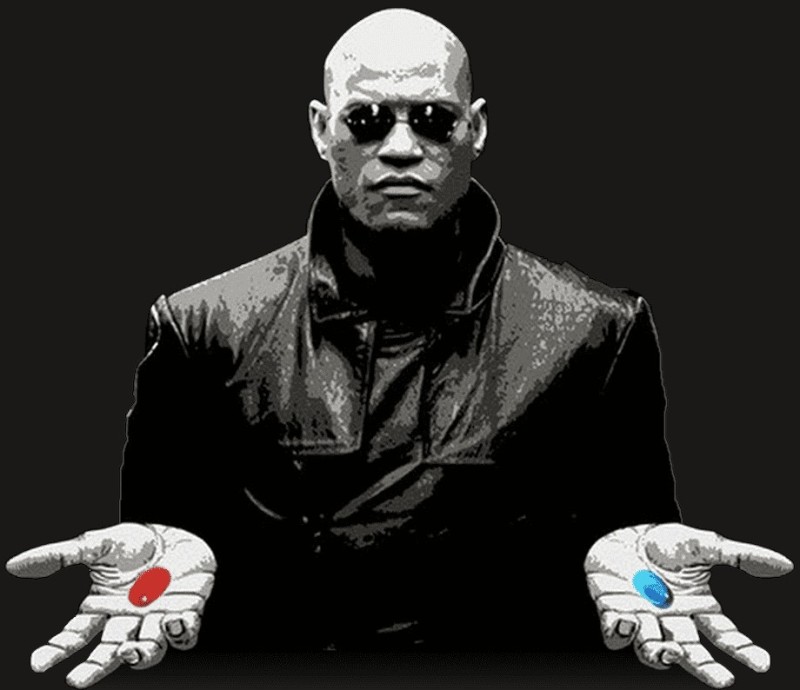 Create meme: Morpheus , Morpheus red pill, red and blue pill