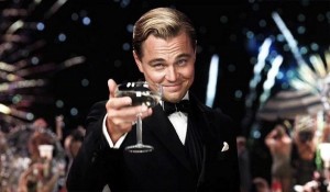 Create meme: DiCaprio champagne, Leonardo DiCaprio the great Gatsby, DiCaprio with a glass photo