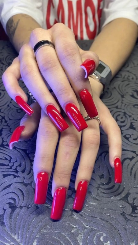 Create meme: red long nails, Red Long Niles, red manicure for long nails