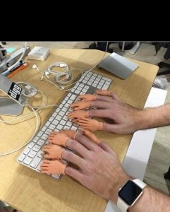 Create meme: programmer with a bunch of fingers, hand, computer keyboard