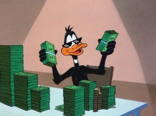 Create meme: daffy duck with money, daffy duck, duck with money