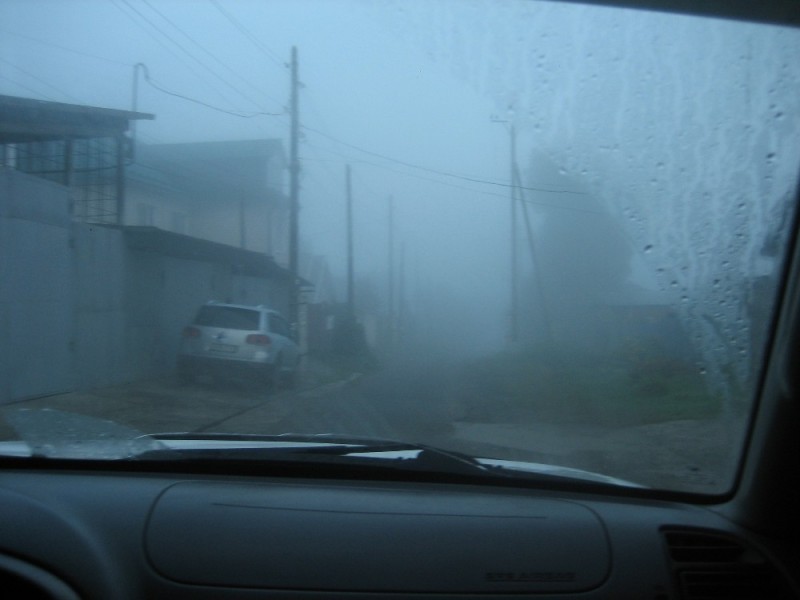 Create meme: car , thick fog , could 