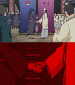 Create meme: Madara and hashirama handshake
