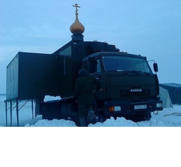 Create meme: mobile church based on KAMAZ, airborne assault temple, kamaz temple