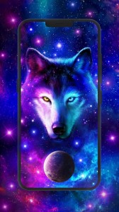 Создать мем: неоновый волк, ночное небо волк, волк красивый