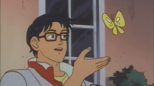 Create meme: meme with butterfly anime, the guy with the butterfly meme